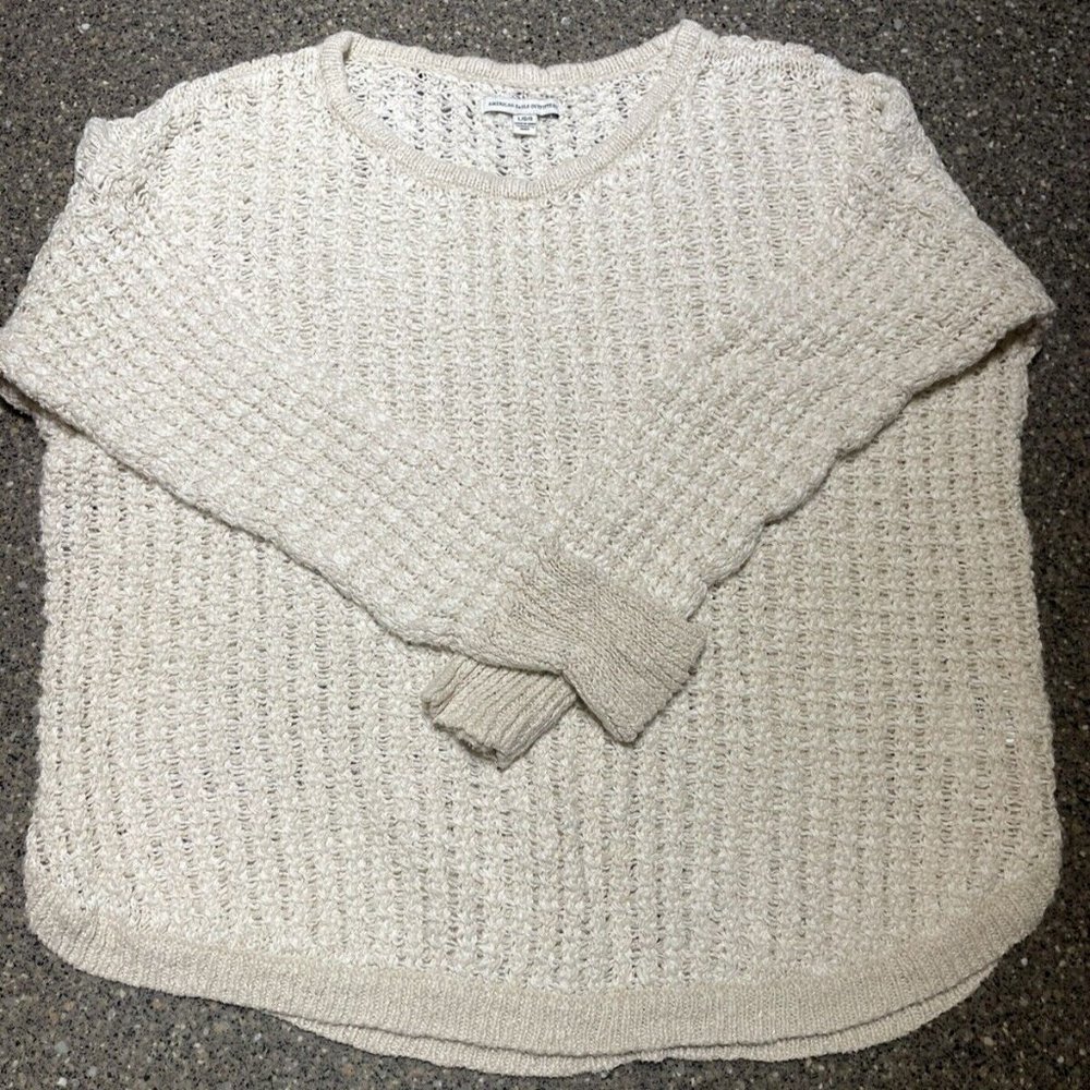 American Eagle Outfitters Cable Knit Crop Sweater - Color: Oatmeal - Size: Large